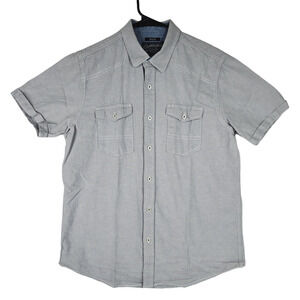 American Rag Cie Mens Linen Button Up Shirt M Gray Short Sleeve Cotton Blend